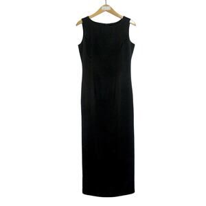 Vintage Black Satin Sheath Dress Sz 8 Sleeveless Formal Gown - Michelangelo USA